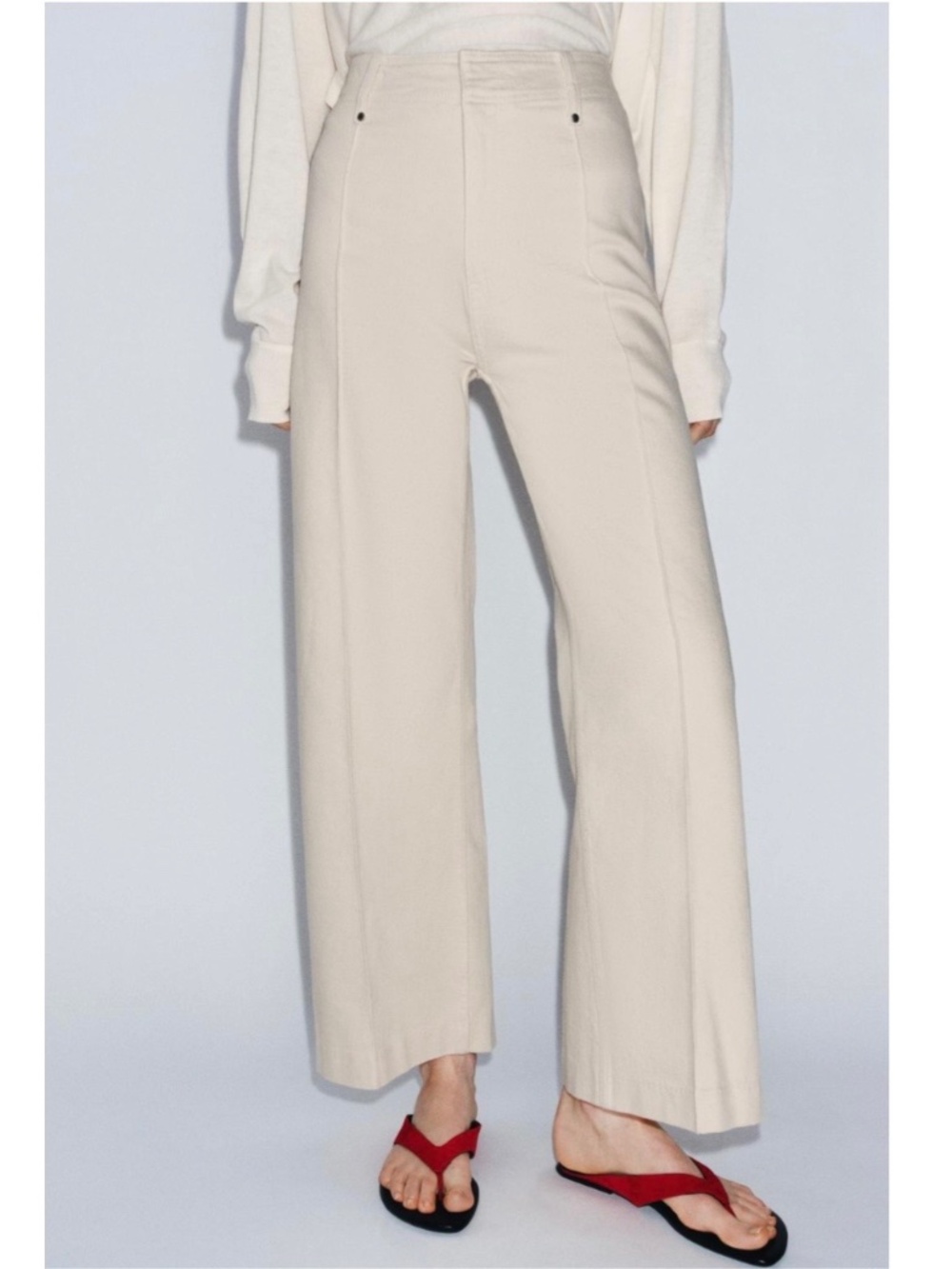 ZARA Woman Collection Tailored High Rise Wide Leg Pants Sand SZ 14